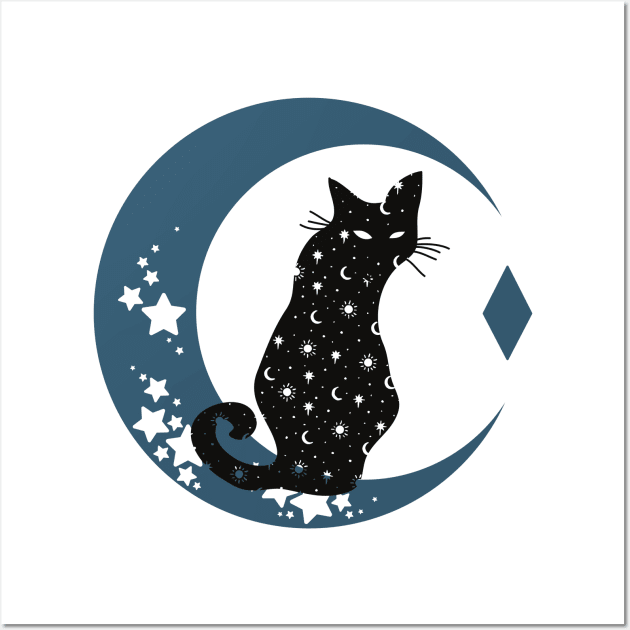 Celestial Cat & Moon Shirt, Sun Moon Stars Tee, Mystical Cat Tee, Moon and Stars, Bohemian Tshirt, Cat Lady Wall Art by Coffee Conceptions